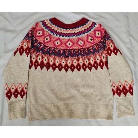 St. John's Bay Women's Beige Red Fair Isle Knit Pullover Sweater Size Medium - Picture 5 of 11